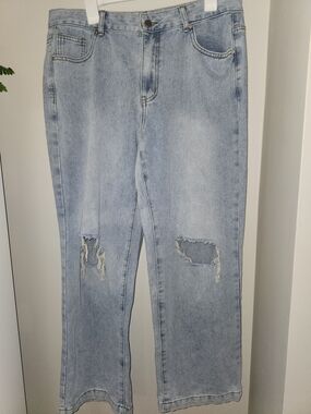Gilipur Light Blue Distressed Straight Leg Jeans XL